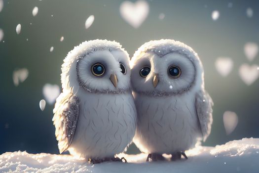 Two cute owlets couple sitting next to each other in 6k