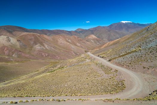 magnificent panorama of the South American Andes with snow-covered hills.