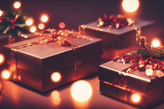 Many gift boxes for merry christmas and new year 2023 spectacular celebration. Generative AI.