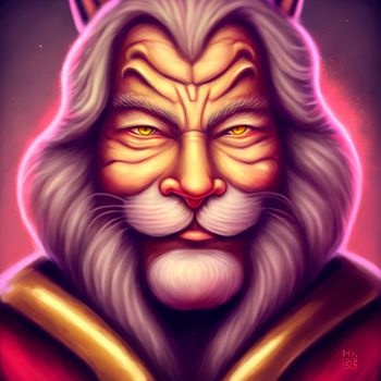 A lion man with a gray beard. High quality illustration