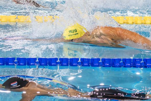 MELBOURNE, AUSTRALIA - DECEMBER 13: Flynn SOUTHAM (AUS) competing in the Men's 4x100m Freestyle final on day one of the 2022 FINA World Short Course Swimming Championships at Melbourne Sports and Aquatic Centre on December 13, 2022 in Melbourne, Australia