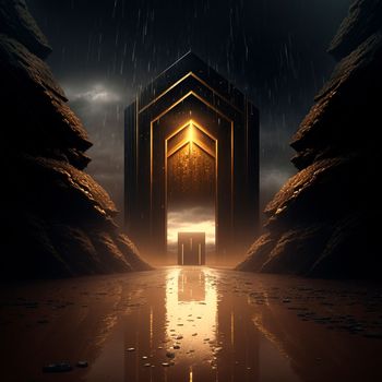 portal to another world, golden glow. High quality illustration
