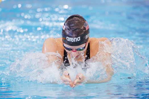 MELBOURNE, AUSTRALIA - DECEMBER 16: Kate DOUGLASS (USA) on her way to winning the Women's 200m Breastroke at the 2022 FINA World Short Course Swimming Championships at Melbourne Sports and Aquatic Centre on December 16, 2022 in Melbourne, Australia