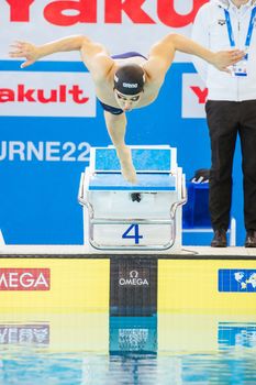 MELBOURNE, AUSTRALIA - DECEMBER 16: Daiya SETO (JPN) on his way to winning the Men's 200m Breaststroke final at the 2022 FINA World Short Course Swimming Championships at Melbourne Sports and Aquatic Centre on December 16, 2022 in Melbourne, Australia
