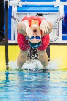 MELBOURNE, AUSTRALIA - DECEMBER 16: Kylie MASSE (CAN) competes in the Women's 50m Backstroke final on day four of the 2022 FINA World Short Course Swimming Championships at Melbourne Sports and Aquatic Centre on December 16, 2022 in Melbourne, Australia