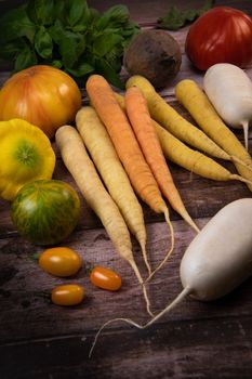 Fresh Vegetables of summer on wooden background, High quality photo