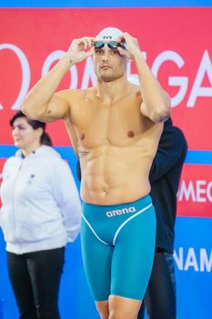 MELBOURNE, AUSTRALIA - DECEMBER 16: Florent MANAUDOU (FRA) before the Men's 50m Freestyle semifinal on day four of the 2022 FINA World Short Course Swimming Championships at Melbourne Sports and Aquatic Centre on December 16, 2022 in Melbourne, Australia