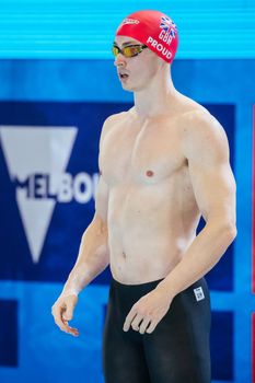 MELBOURNE, AUSTRALIA - DECEMBER 16: Benjamin PROUD (GBR) before a Men's 50m Freestyle semifinal on day four of the 2022 FINA World Short Course Swimming Championships at Melbourne Sports and Aquatic Centre on December 16, 2022 in Melbourne, Australia