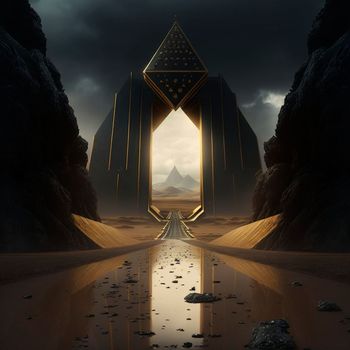 portal to another world, golden glow. High quality illustration