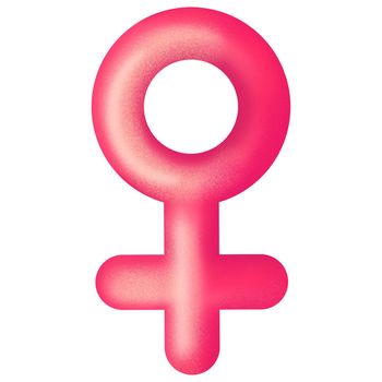 illustration of bright pink female sign with circle and cross on white isolated background