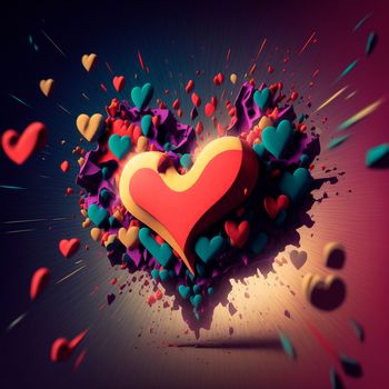 Abstract illustration of the heart against the background of an explosion of colors. High quality illustration