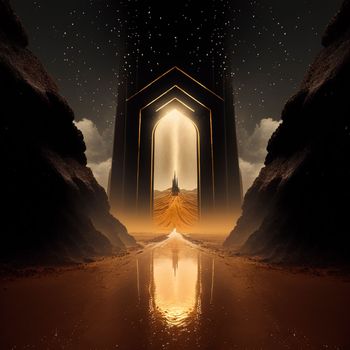 portal to another world, golden glow. High quality illustration