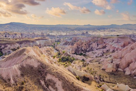 Meskendir Valley Pink Valley. Cappadocia Turkey. Travel to Turkey concept.