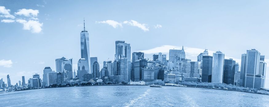Skyline panorama of Financial District and the Lower Manhattan, New York City, USA