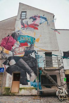 Aalborg, Denmark, October 2021: Huge mural on the back of the house.