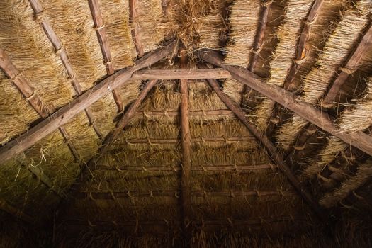 Thatched roof in an old Ukrainian traditional hut.