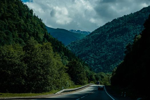 Picturesque road to mountains. High quality photo