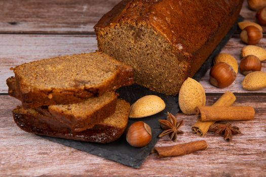 Traditional spice gingerbread cake with honey, ginger, cinnamon, nutmeg. High quality photo