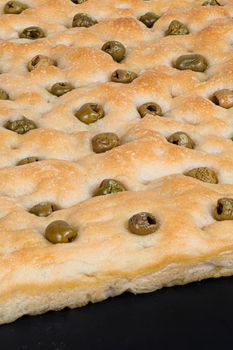 mediterranean flat bread organic wholewheat focaccia with whole green olives