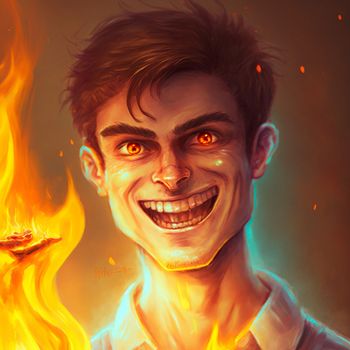A sinister man engulfed in flames. High quality illustration