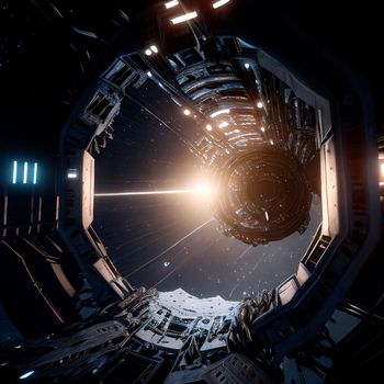 Space portal, space view, event horizon. Universe of Interstellar. High quality illustration