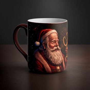 Christmas mug with coffee . High quality illustration