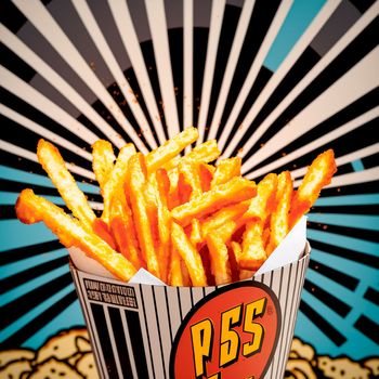 French fries in pop art style. High quality illustration