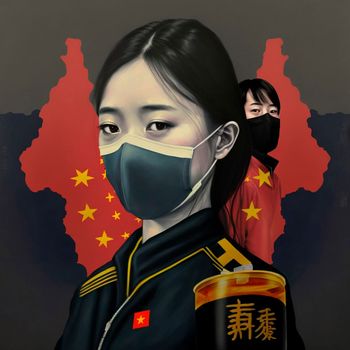 China zero covid policy, masked girl.Poster. High quality illustration