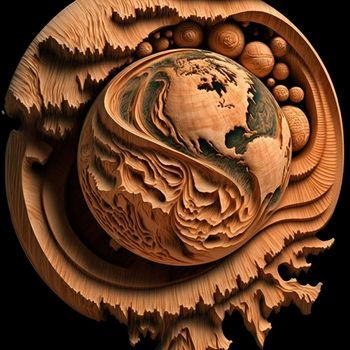 Planet Earth with reservoirs and continents carved out of wood. High quality illustration