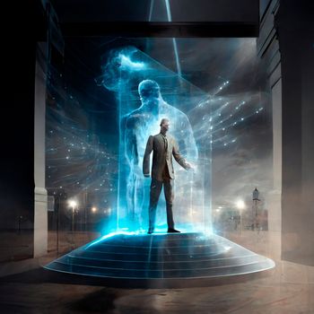 human holography, glow, becoming stronger, insight. High quality illustration