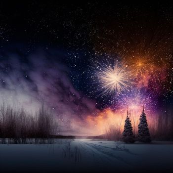 Bright night sky with fireworks. High quality illustration