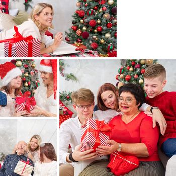 Card collage of different Christmas photos. Beautiful christmas collage made from four photos with copy space