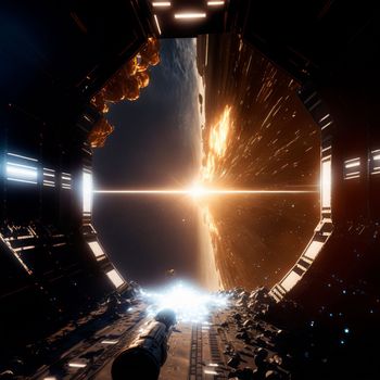 Space portal, space view, event horizon. Universe of Interstellar. High quality illustration