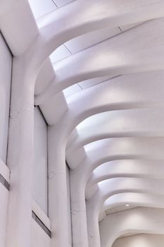 Image of Modern train station white rib ceiling architecture detail