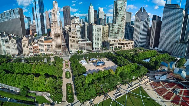 Image of Wide view of Millennium Park from above in Chicago by Cloud Gate