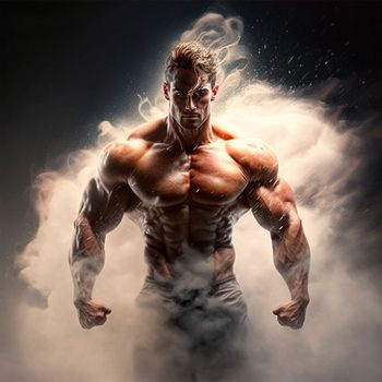 muscular man gaining strength and himself. High quality Illustration