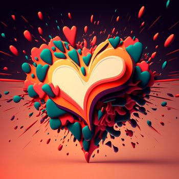 Abstract illustration of the heart against the background of an explosion of colors. High quality illustration