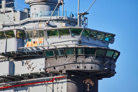Image of Detail of top floors in Intrepid Aircraft Carrier military museum in New York City