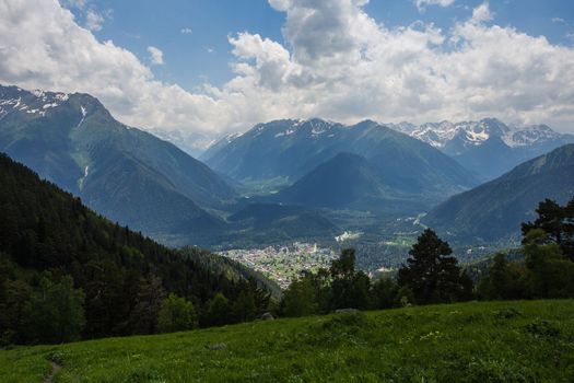 Fabulous magnificent view of Caucasus Mountains and sky. High quality photo