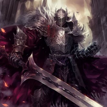 A stern knight in heavy armor in the style of fantasy. High quality illustration