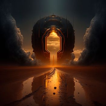 portal to another world, golden glow. High quality illustration