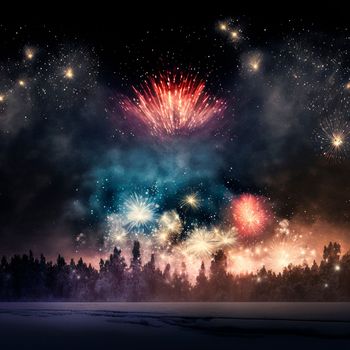 Bright night sky with fireworks. High quality illustration