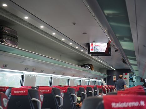 Interior of an Italo high-speed train of Nuovo Trasporto Viaggiatori NTV in Italy