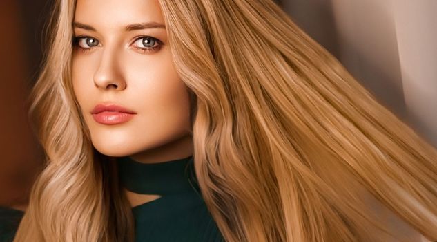 Hairstyle, beauty and hair care, beautiful woman with long healthy hair, blonde model wearing natural makeup, glamour portrait for hair salon and haircare brand