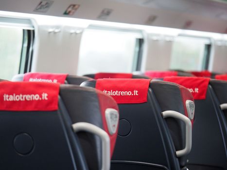 Interior of an Italo high-speed train of Nuovo Trasporto Viaggiatori NTV in Italy
