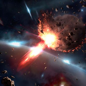 Meteor strike. Explosion in space. High quality illustration