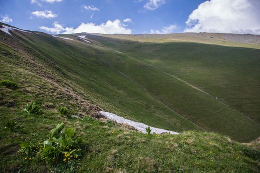 Fabulous magnificent view of Caucasus Mountains and sky. High quality photo