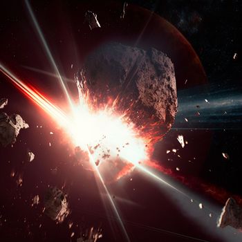 Meteor strike. Explosion in space. High quality illustration