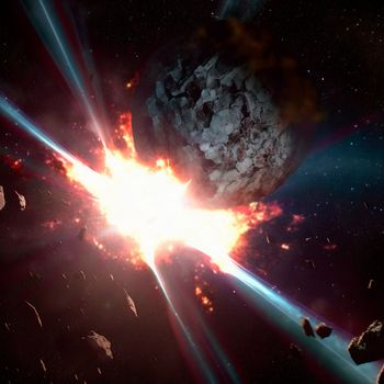 Meteor strike. Explosion in space. High quality illustration