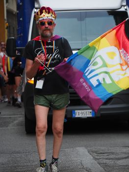 Cremona Pride, a rainbow city. The streets crowded with people celebrating on the day dedicated to claiming the rights of the LGBTQIA community.